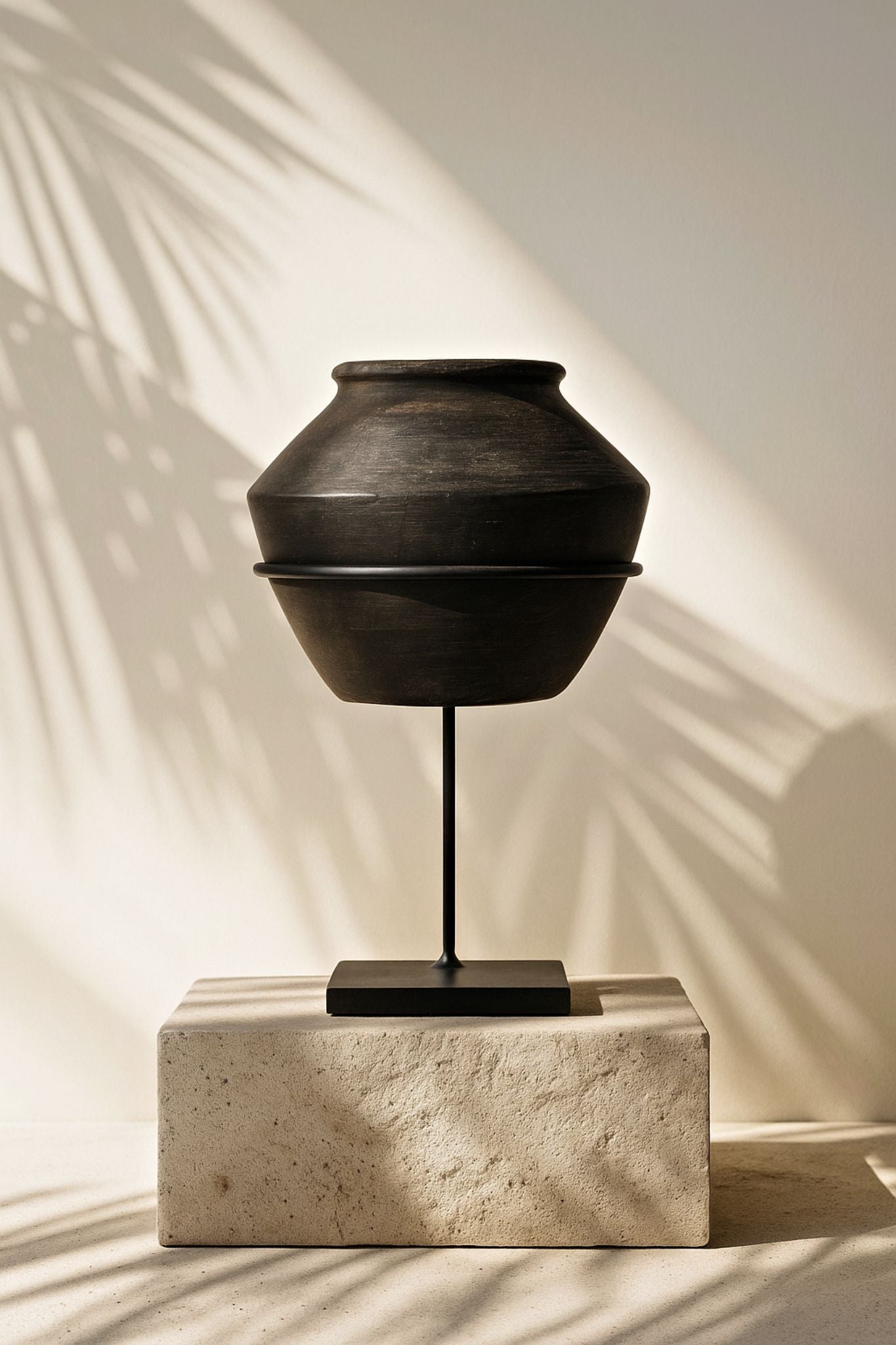 Soma Black Ceramic Vase on Iron Stand