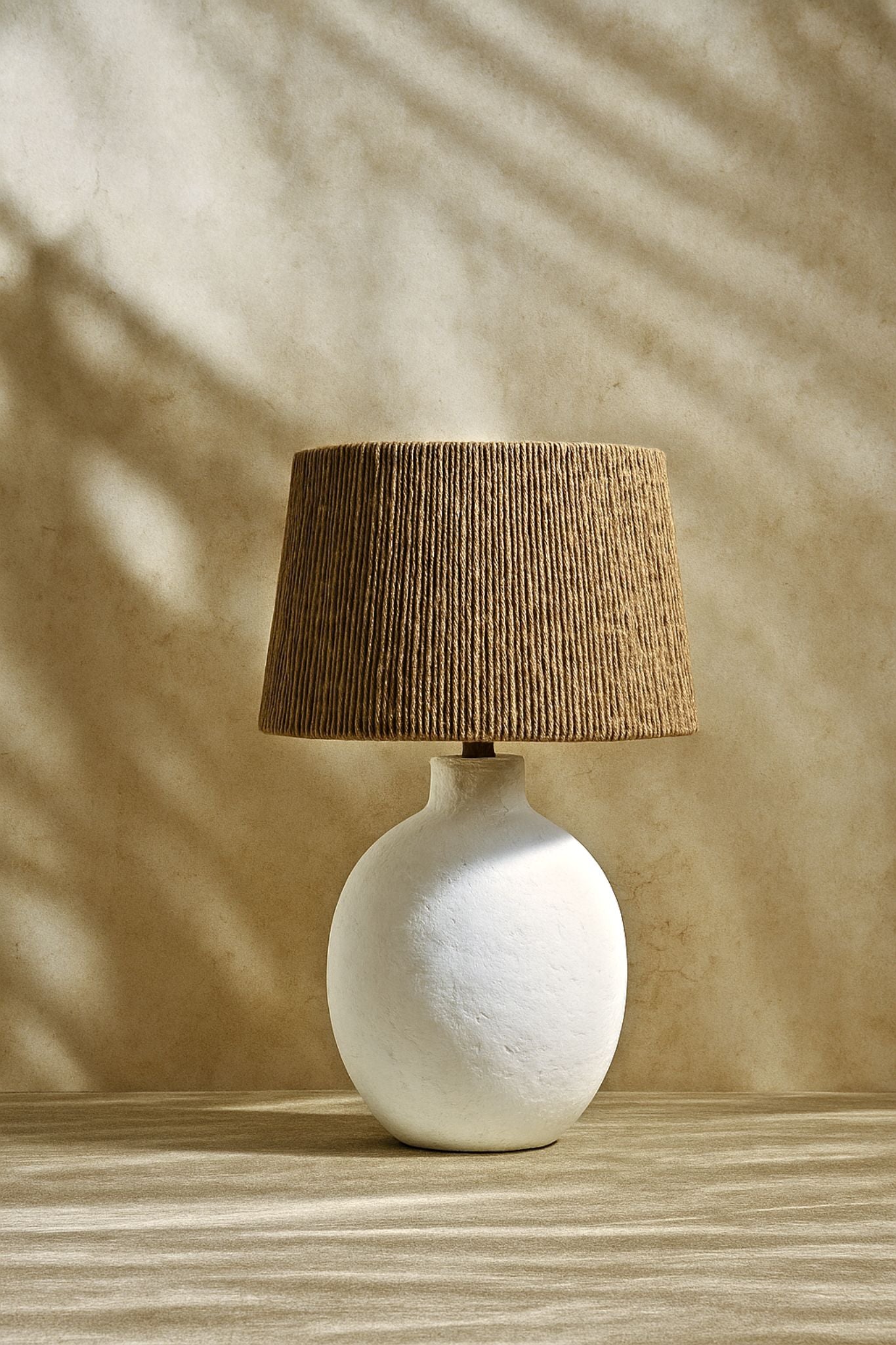 Fajra Table Lamp – Beige Seagrass Shade, White Base