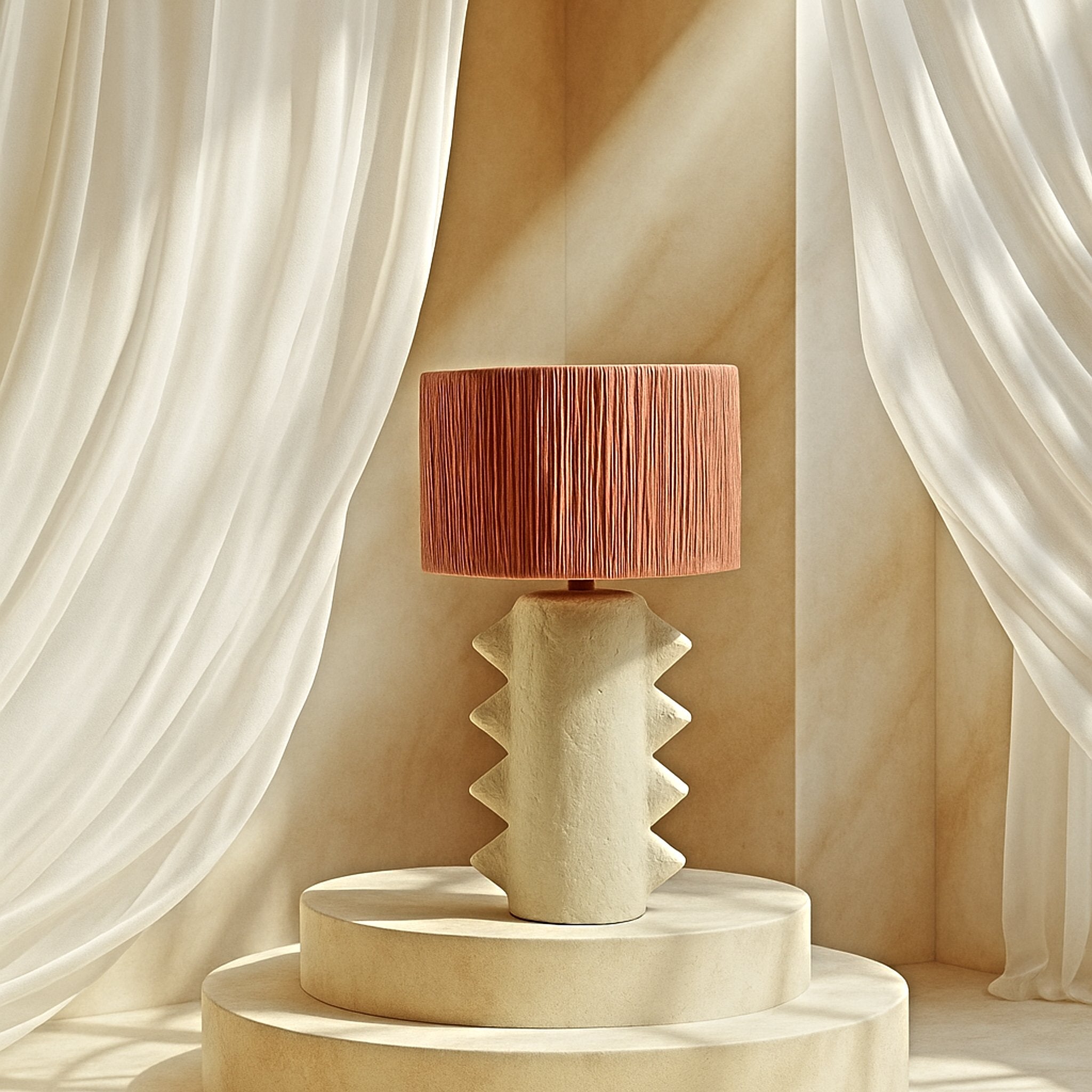 Miela Table Lamp – Raffia Shade, Beige & Terracotta