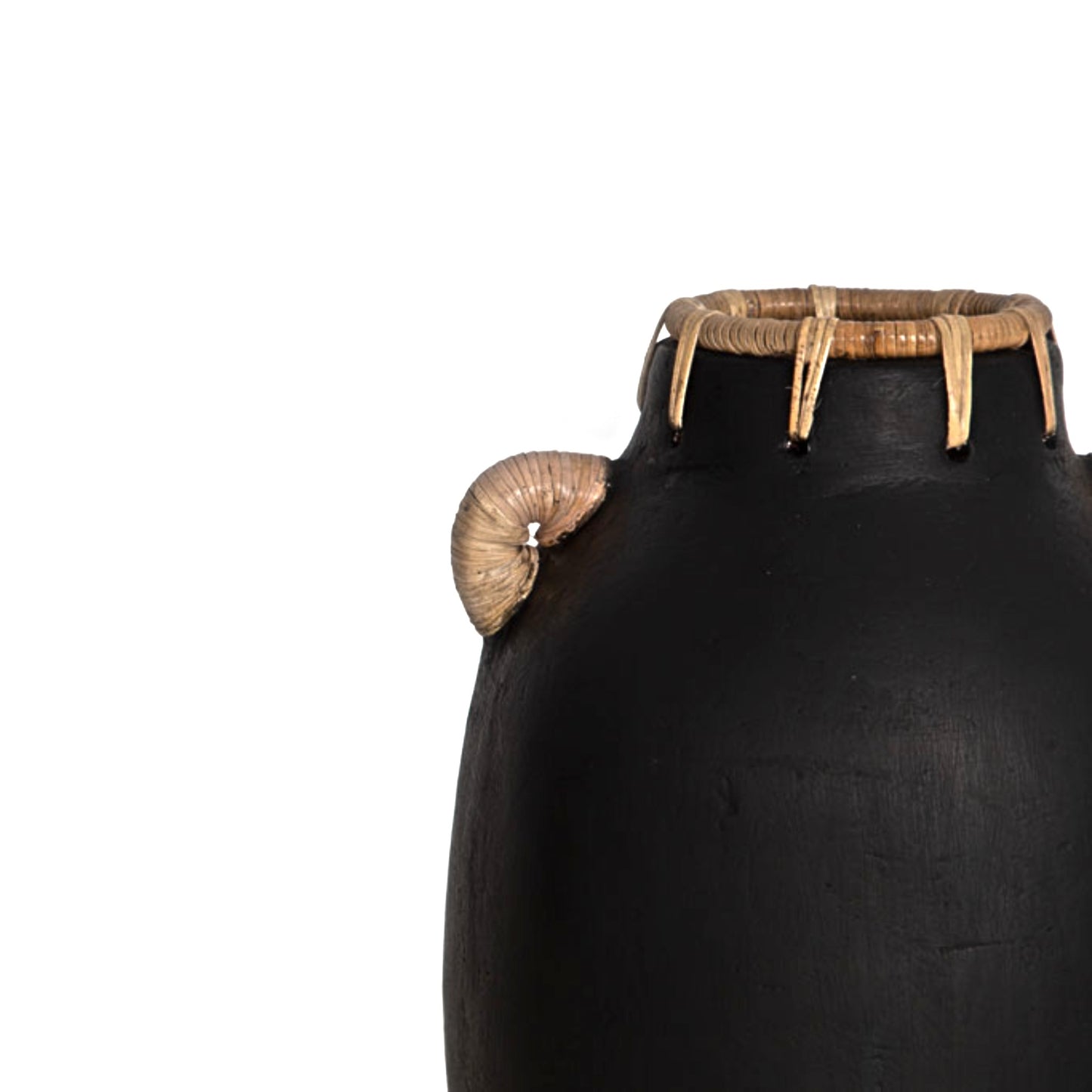 Noira Clay Vase – Matte Black with Rattan Accents