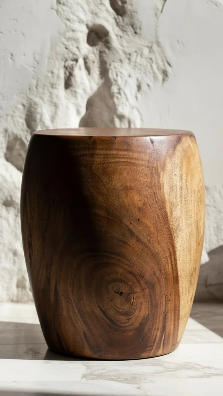 Nual Flat-Top Stool – Natural Suar Wood