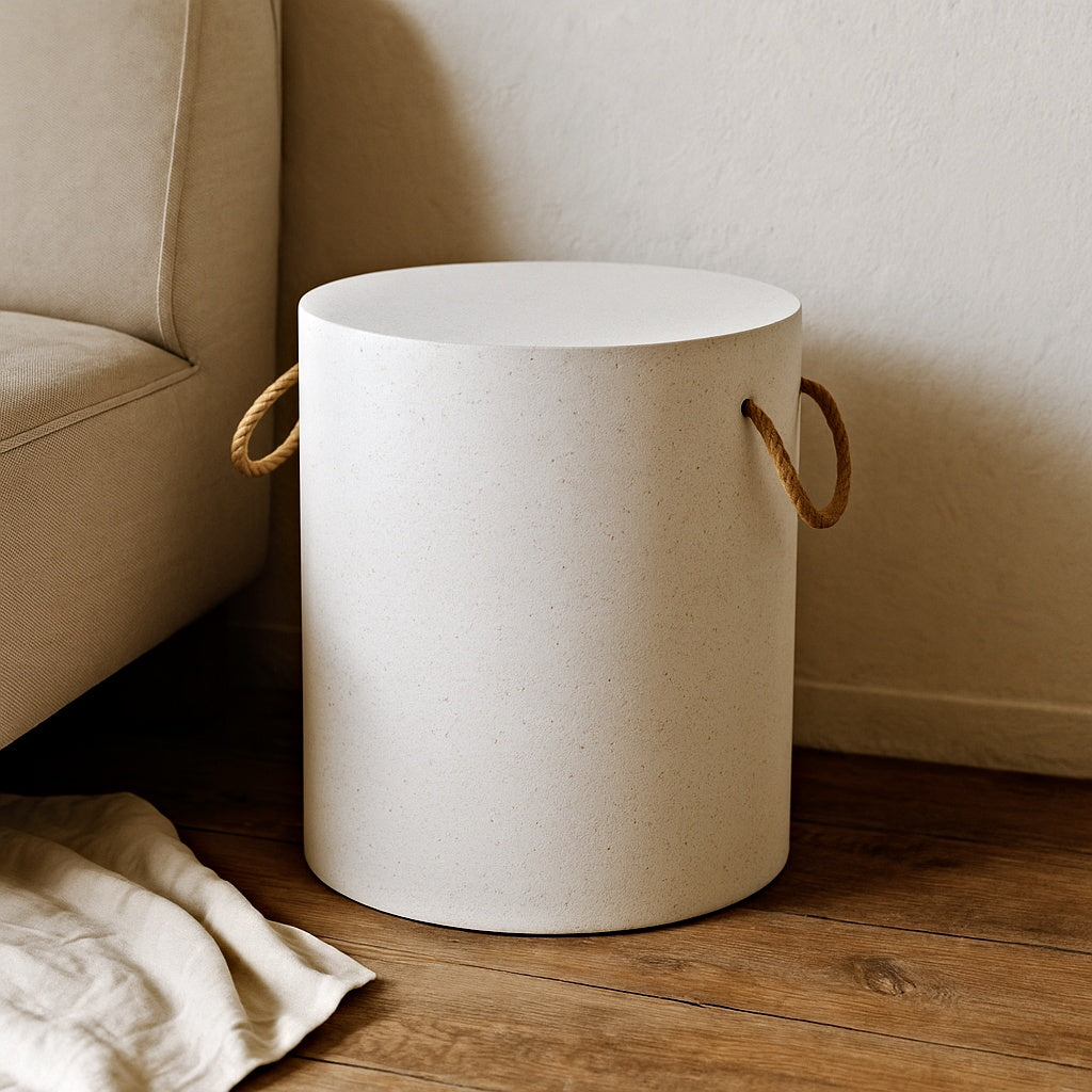 Thalassa  Stool – White Cement with Rope Handles