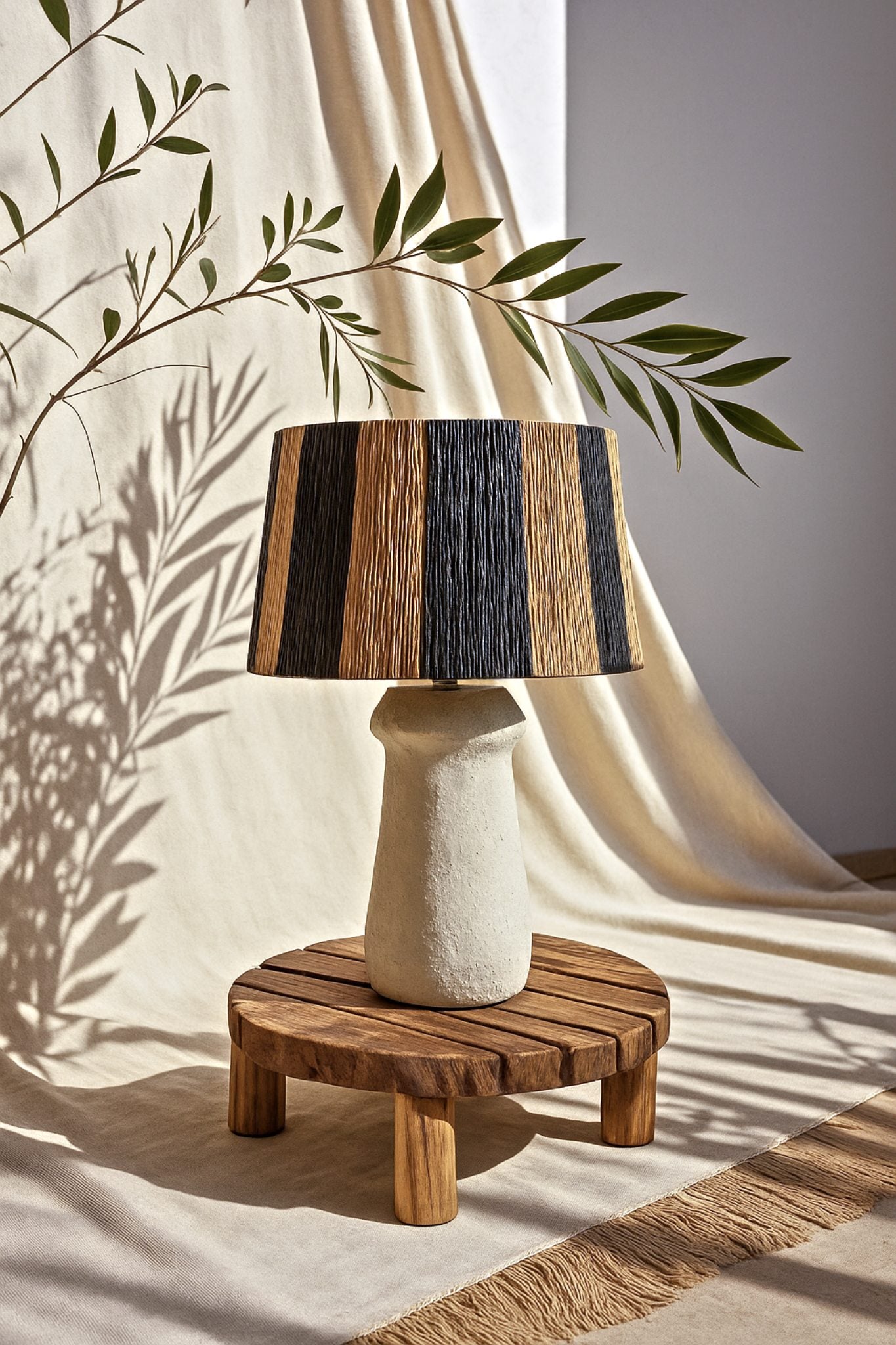 Juvela Table Lamp – Raffia Shade, Beige & Black