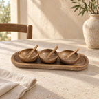 Mango Wood Decorative Bowl Set with Spoons – Set of 3