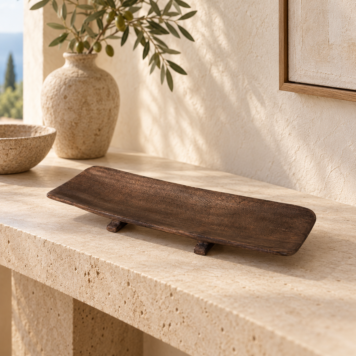 Brown Paulownia Decorative Tray with Feet