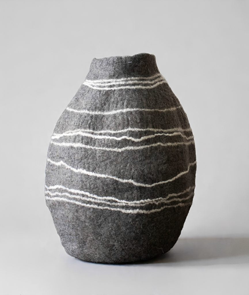 Felt Striped Gourd Vase – Hand-Felted Wool Object