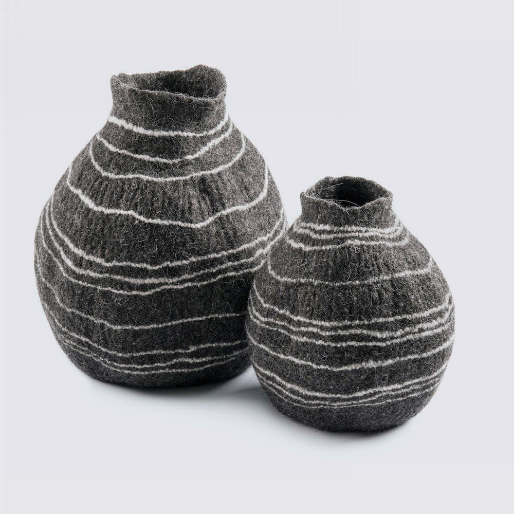 Felt Striped Gourd Vase – Hand-Felted Wool Object