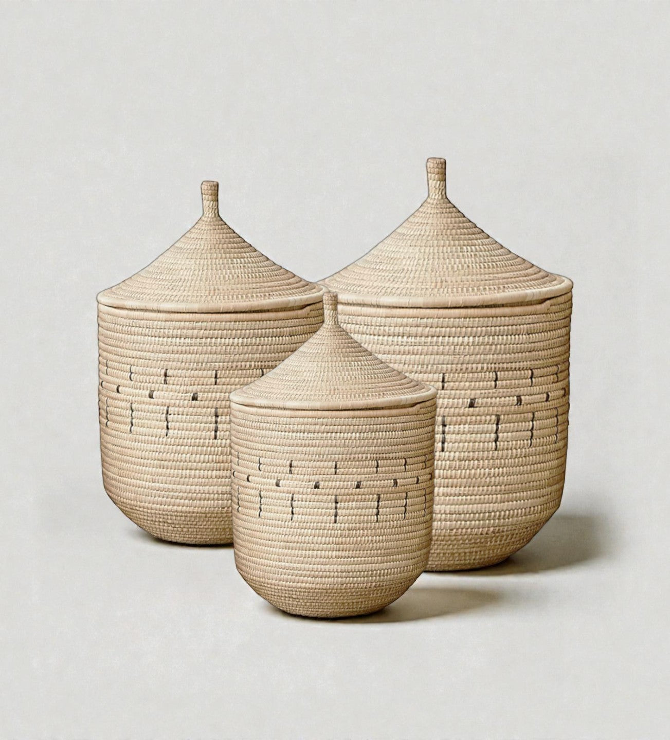 Handwoven Palm Storage Basket with Lid (Patterned)