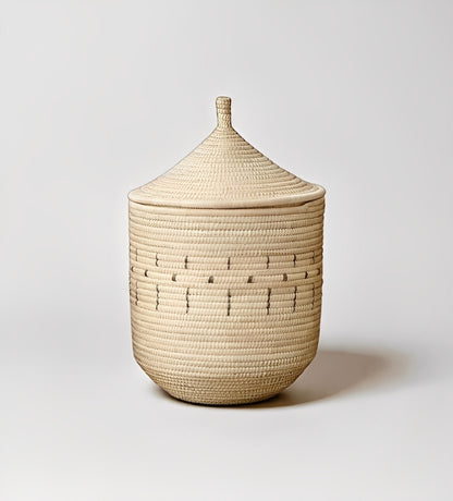 Handwoven Palm Storage Basket with Lid (Patterned)