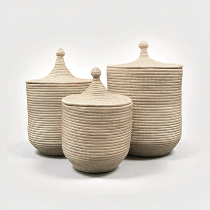 Handwoven Palm Storage Basket with Lid (Natural)
