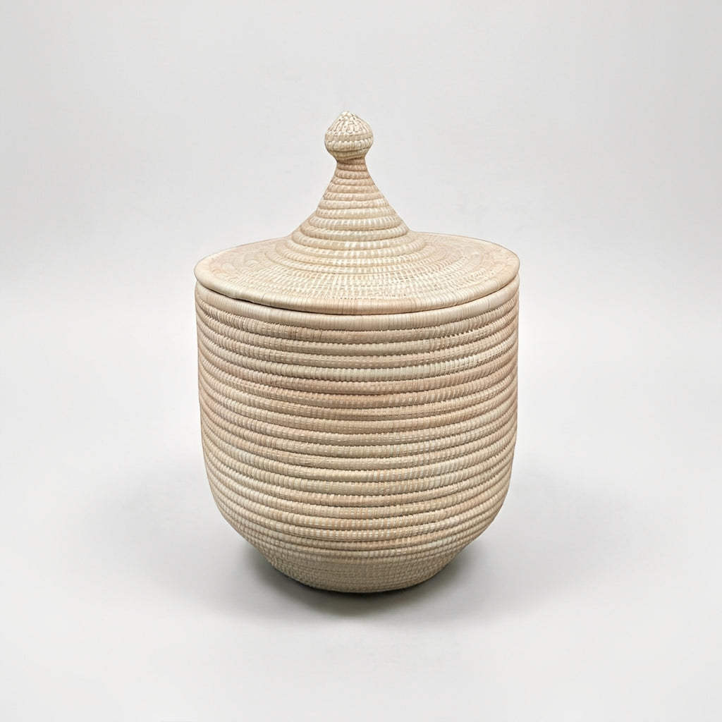 Handwoven Palm Storage Basket with Lid (Natural)