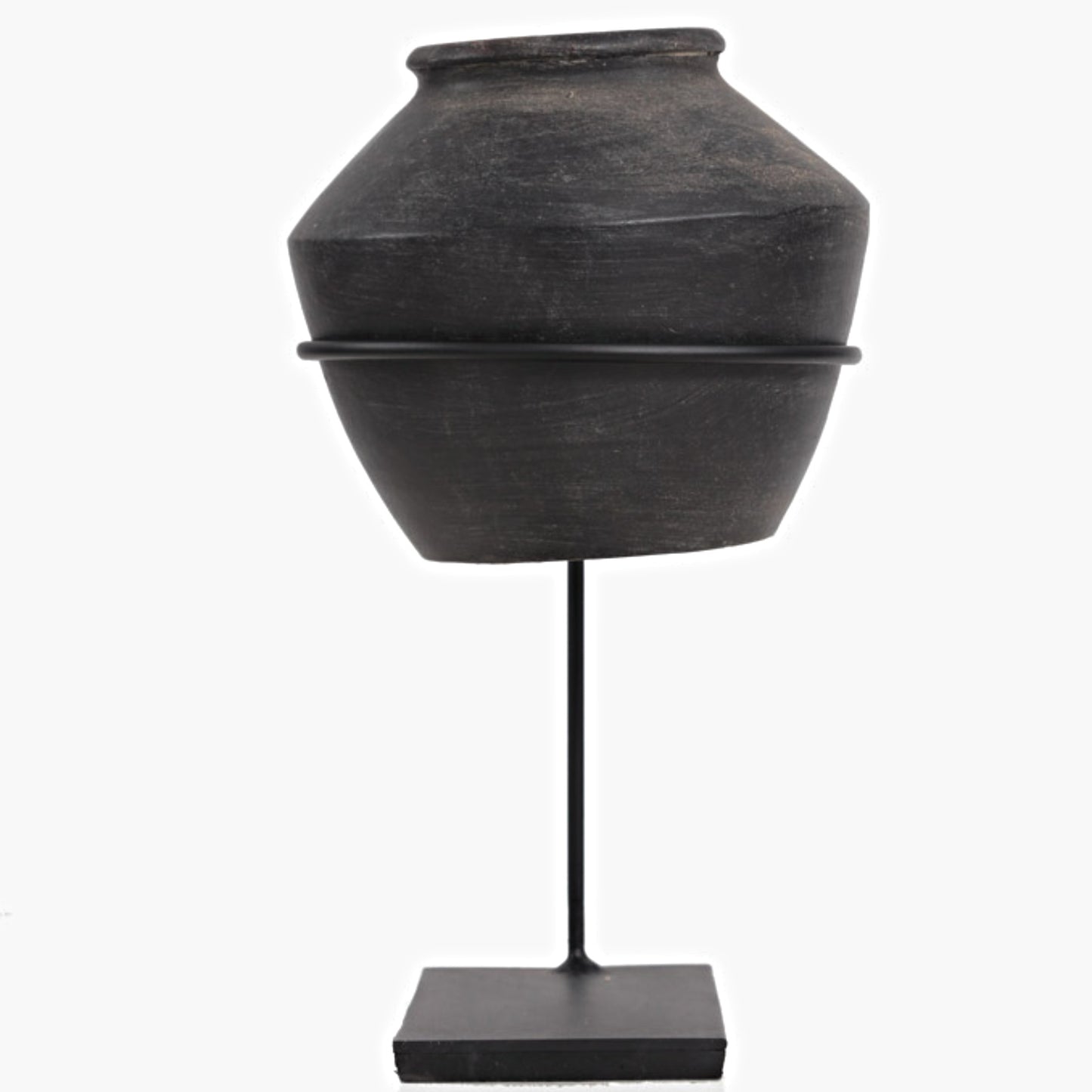 Soma Black Ceramic Vase on Iron Stand