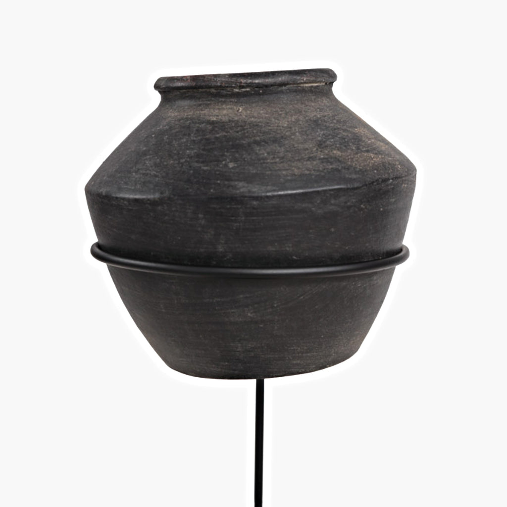 Soma Black Ceramic Vase on Iron Stand