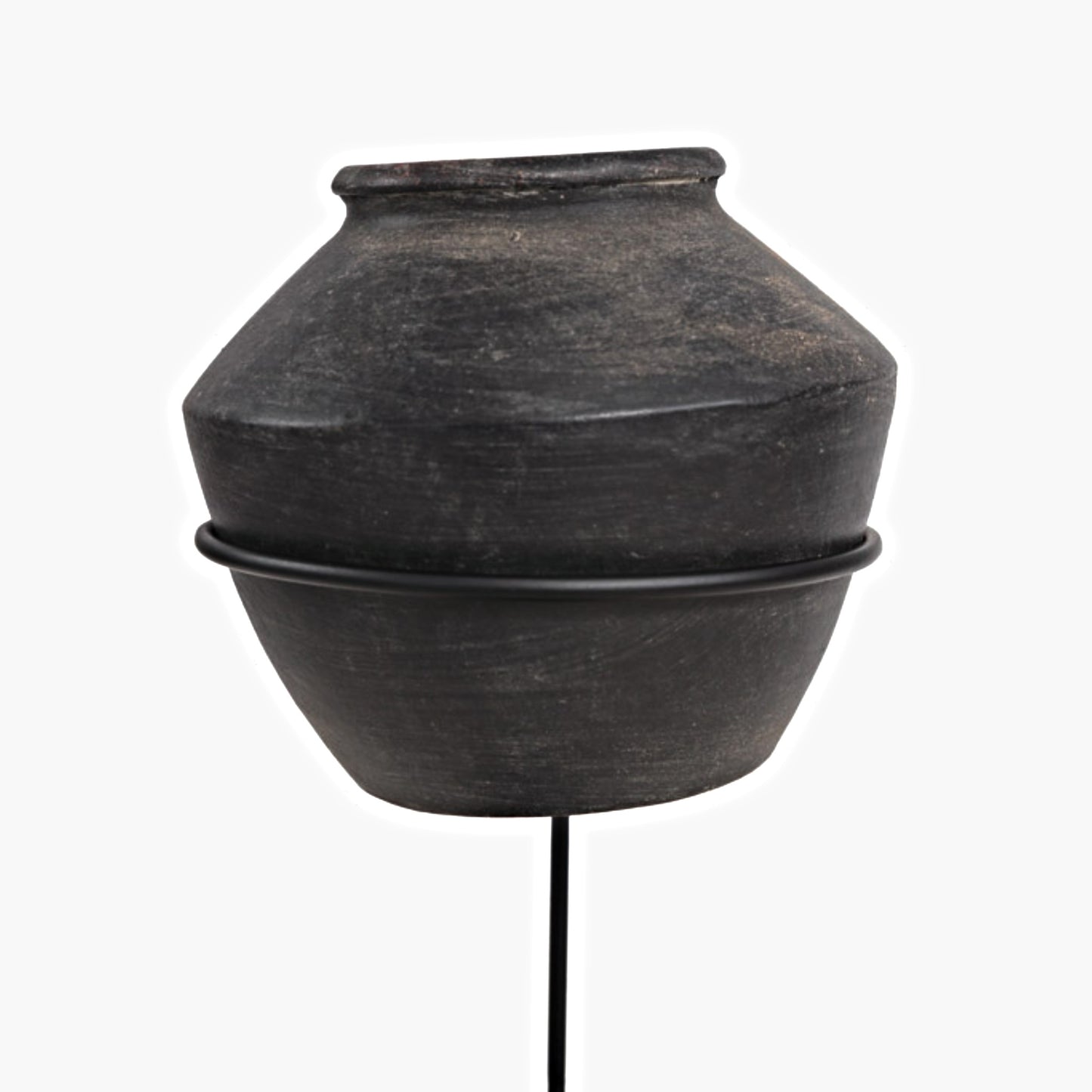 Soma Black Ceramic Vase on Iron Stand