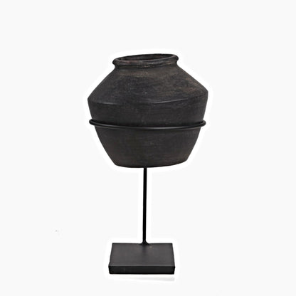 Soma Black Ceramic Vase on Iron Stand
