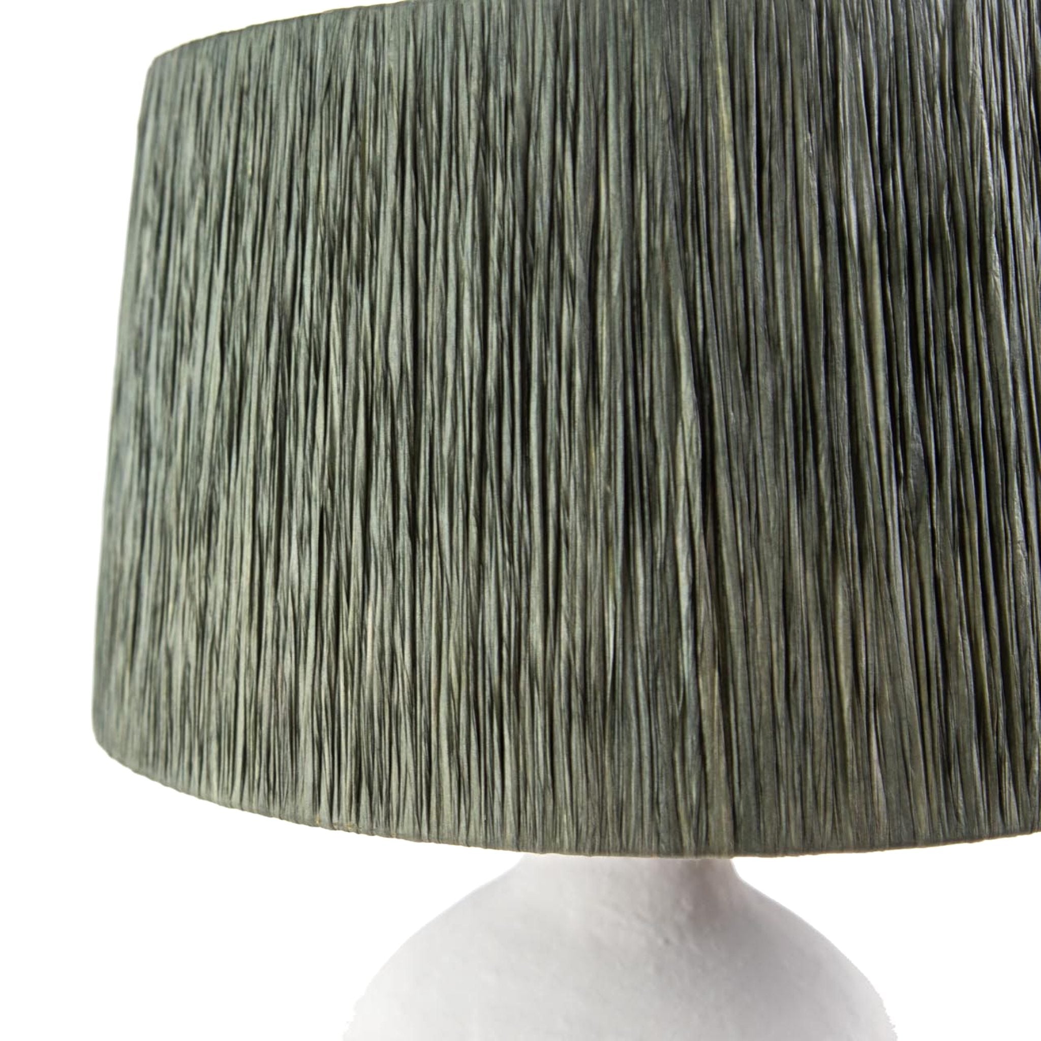 Fajra Table Lamp – Green Raffia Shade, White Base