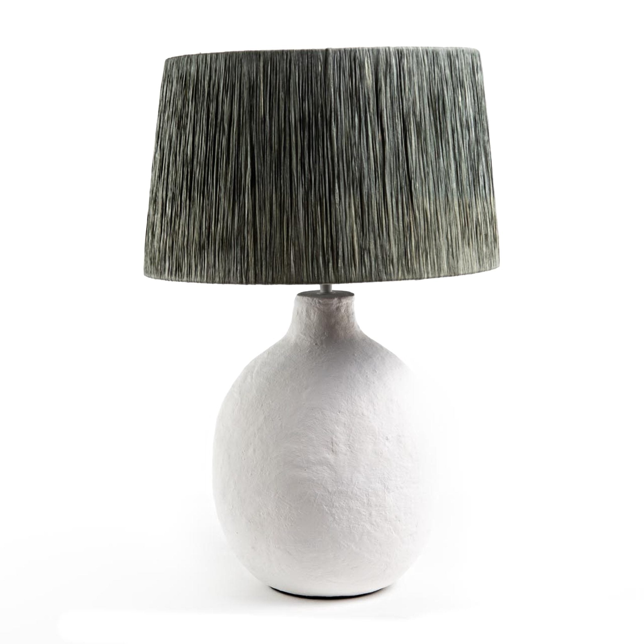 Fajra Table Lamp – Green Raffia Shade, White Base