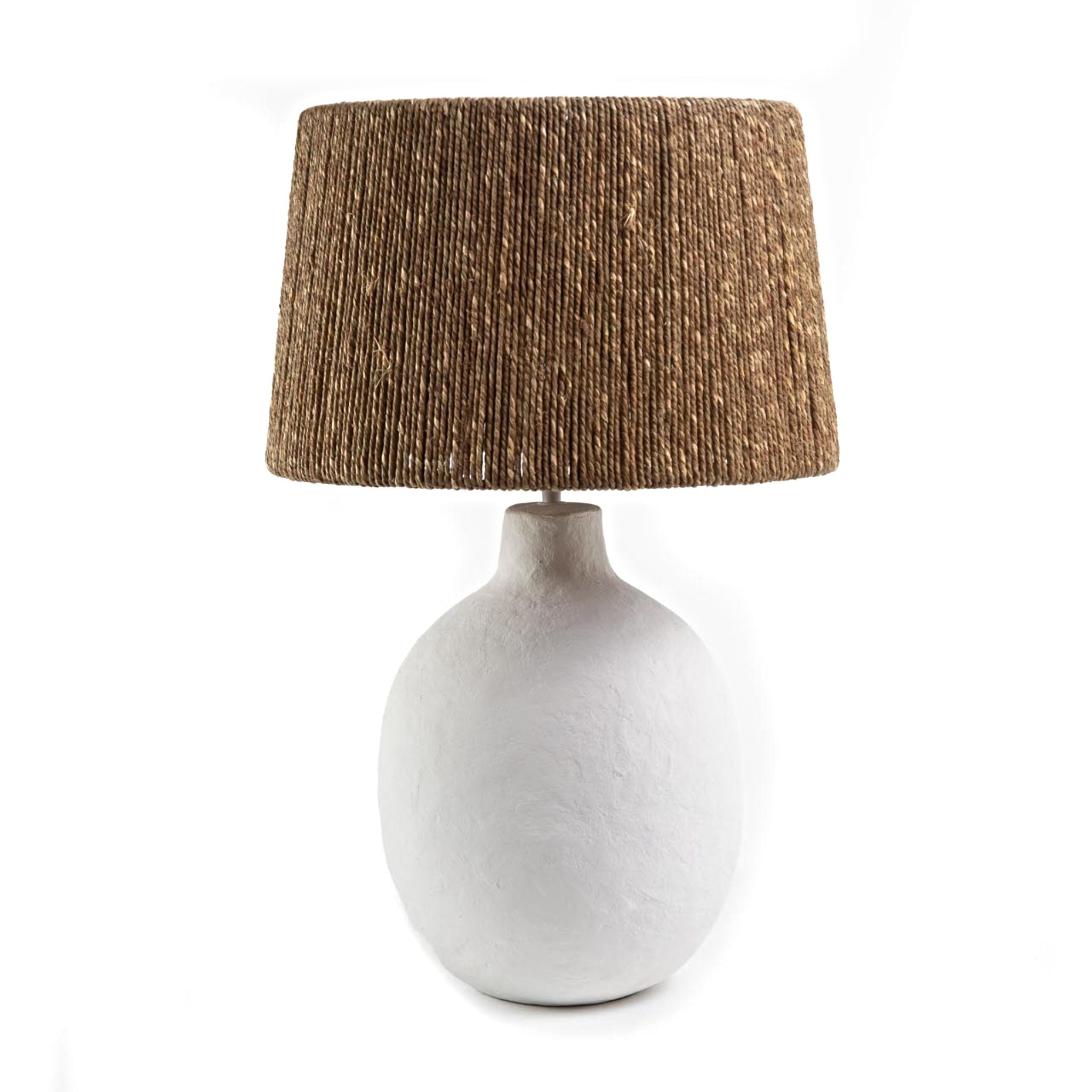 Fajra Table Lamp – Beige Seagrass Shade, White Base