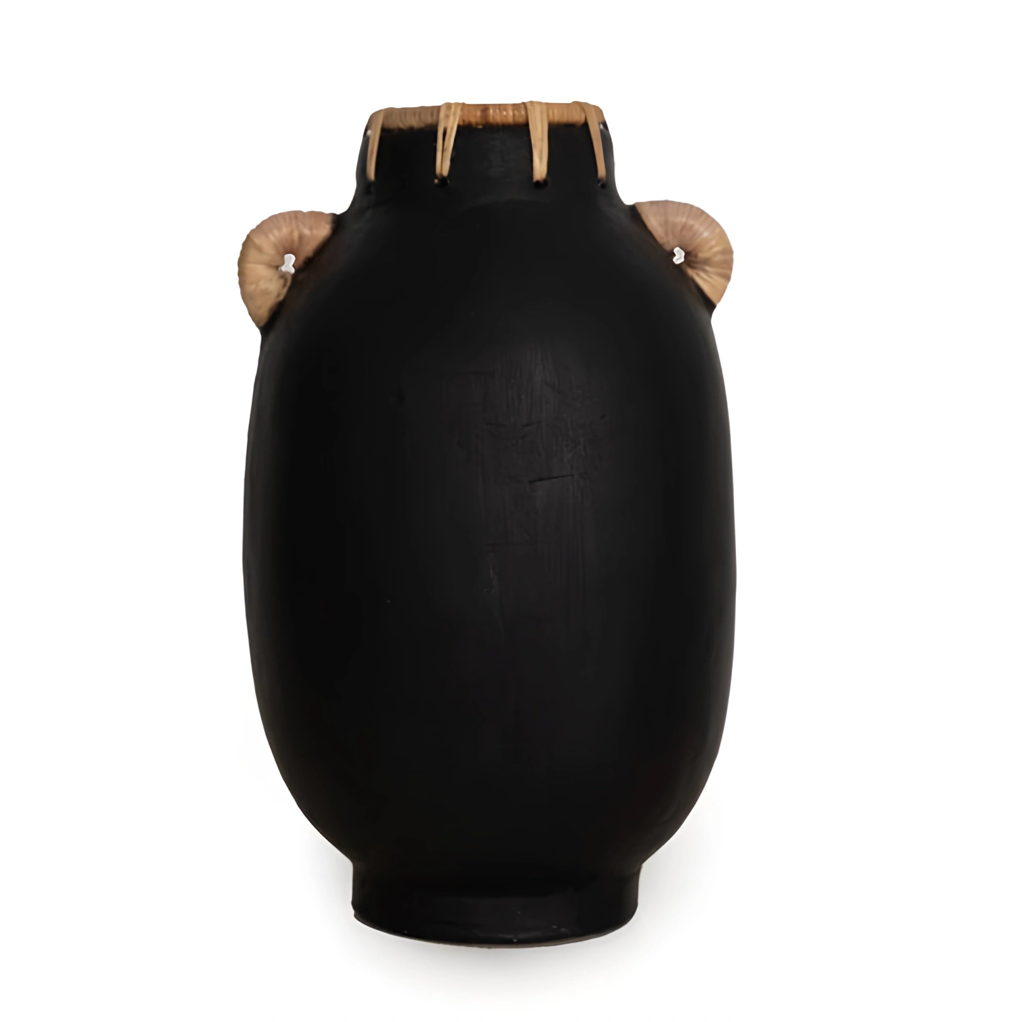 Noira Clay Vase – Matte Black with Rattan Accents