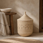 Handwoven Palm Storage Basket with Lid (Patterned)