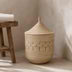 Handwoven Palm Storage Basket with Lid (Patterned)