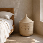 Handwoven Palm Storage Basket with Lid (Patterned)