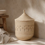 Handwoven Palm Storage Basket with Lid (Patterned)