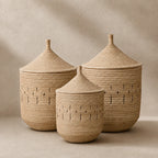 Handwoven Palm Storage Basket with Lid (Patterned)