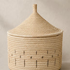 Handwoven Palm Storage Basket with Lid (Patterned)