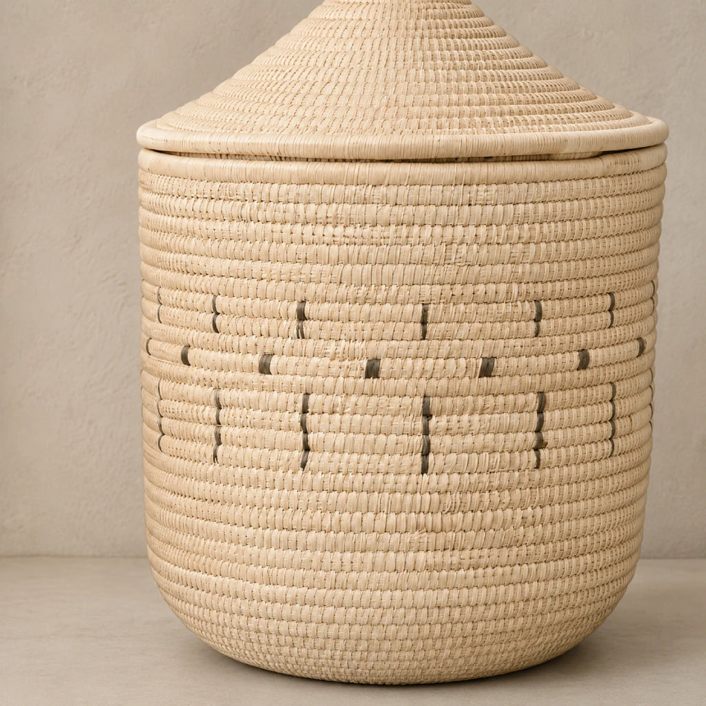 Handwoven Palm Storage Basket with Lid (Patterned)