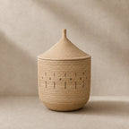 Handwoven Palm Storage Basket with Lid (Patterned)