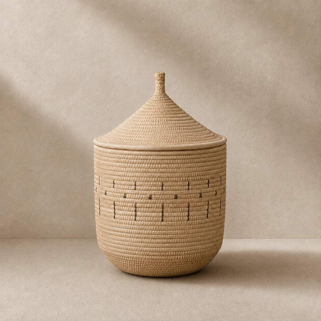 Handwoven Palm Storage Basket with Lid (Patterned)
