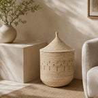 Handwoven Palm Storage Basket with Lid (Patterned)
