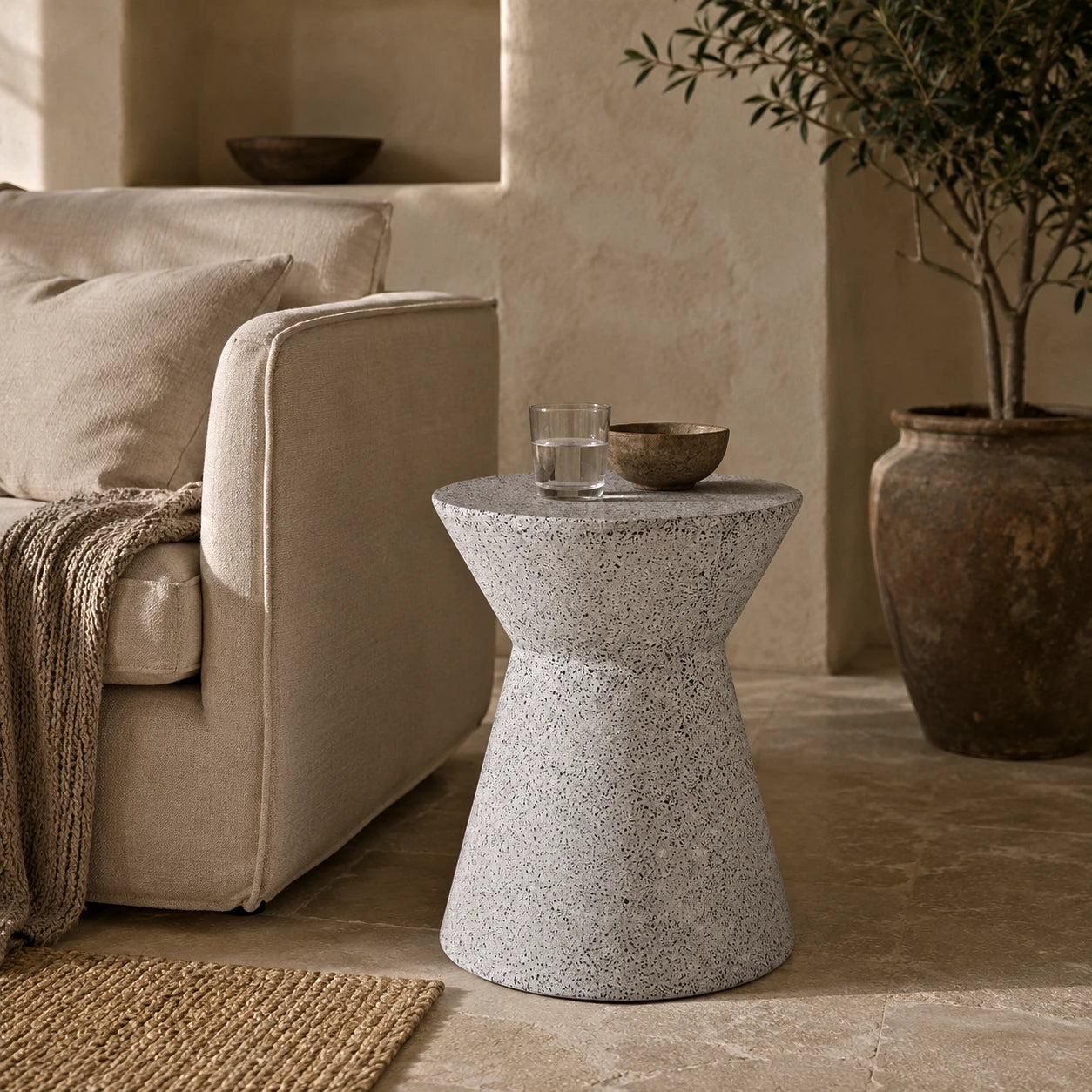 Biella Terrazzo Cement Side Table – Grey Speckled
