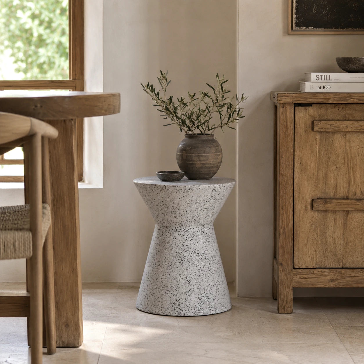 Biella Terrazzo Cement Side Table – Grey Speckled