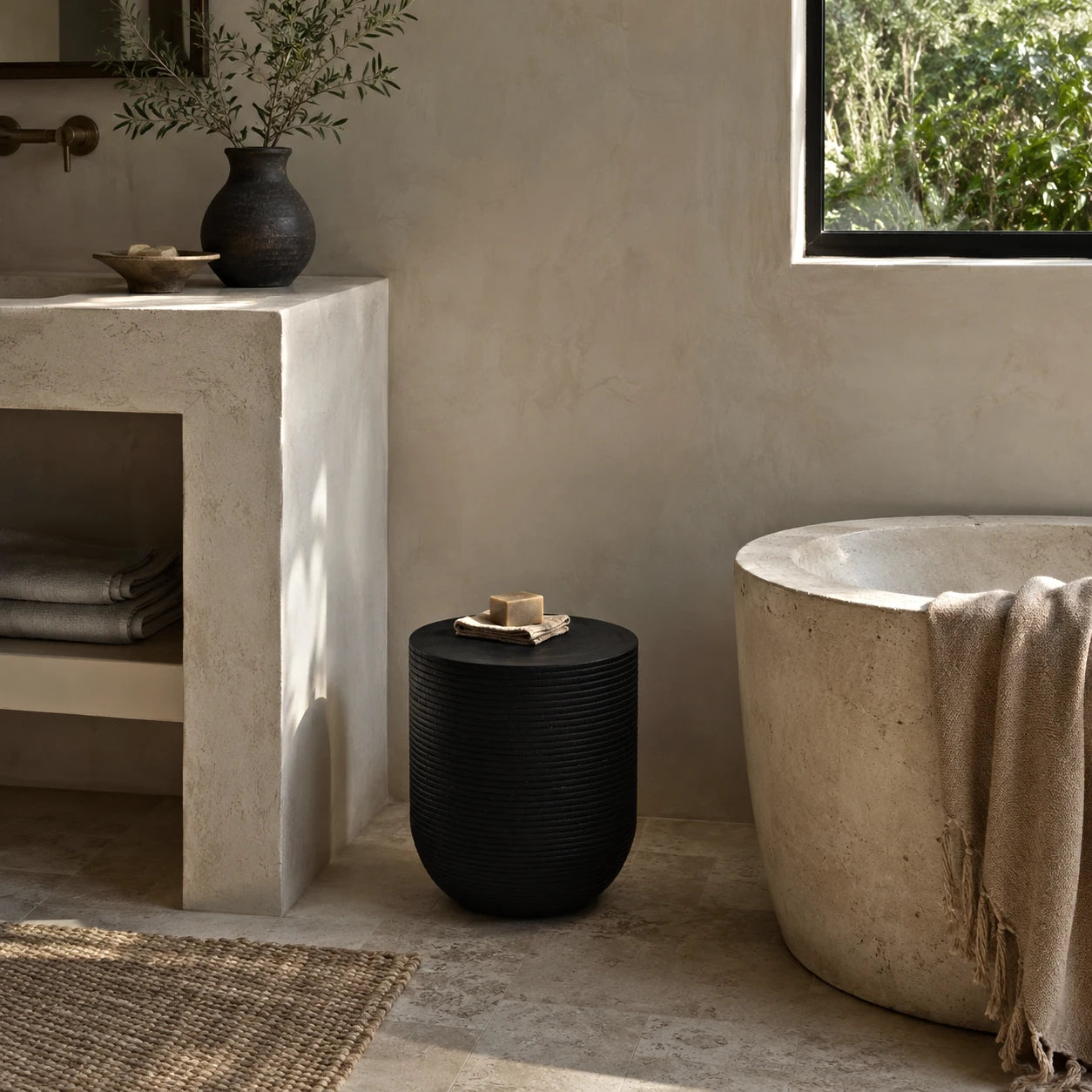 Siya Black Solid Suar Wood Side Table