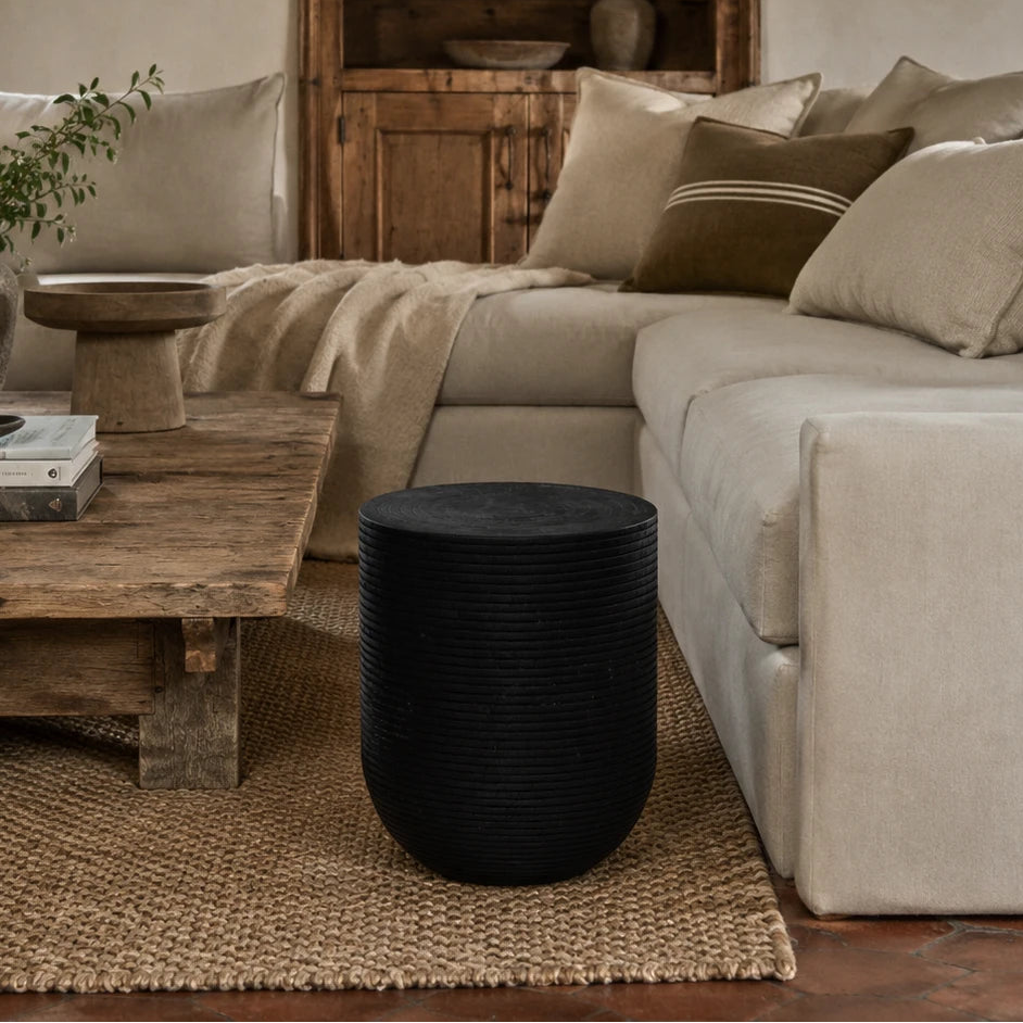 Siya Black Solid Suar Wood Side Table
