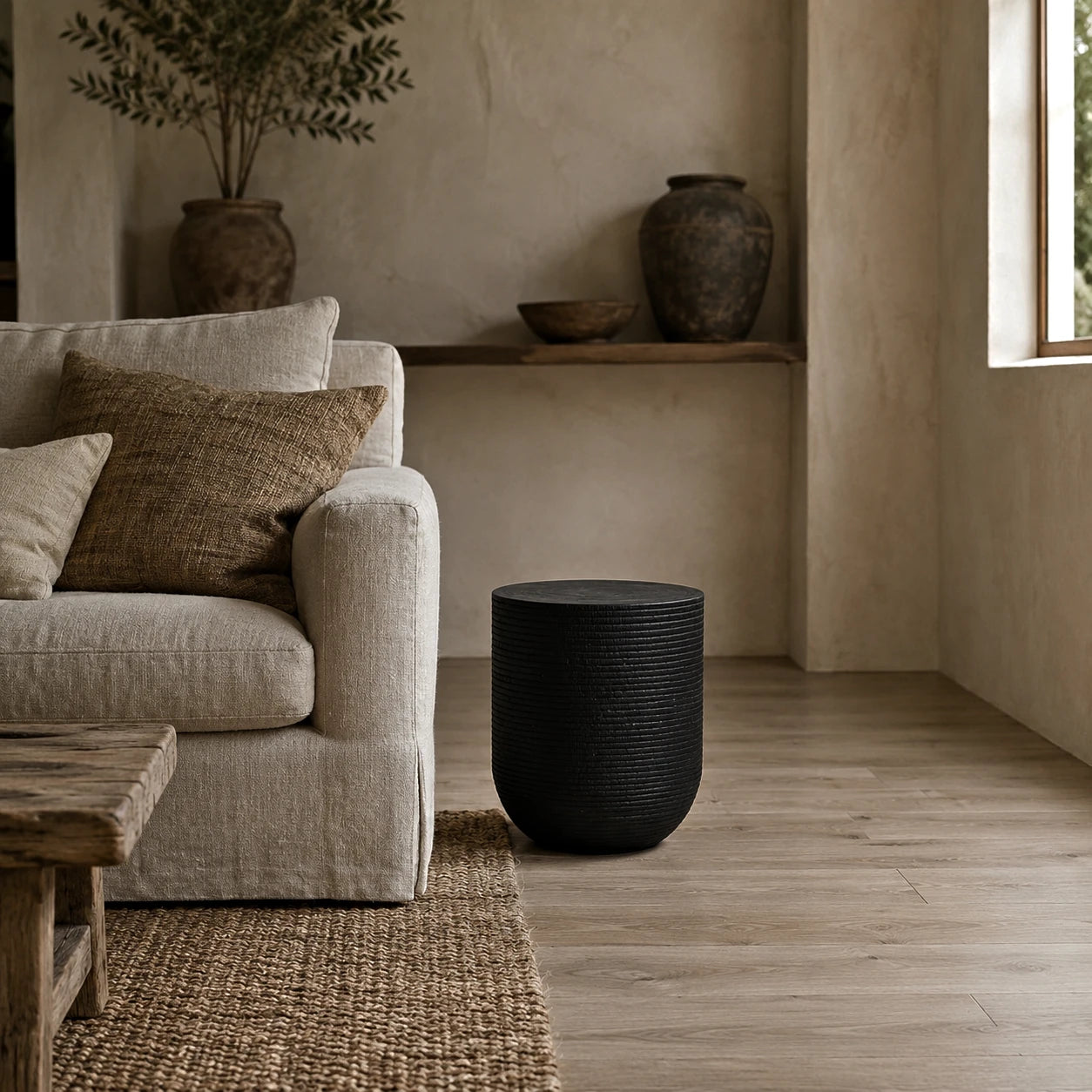 Siya Black Solid Suar Wood Side Table