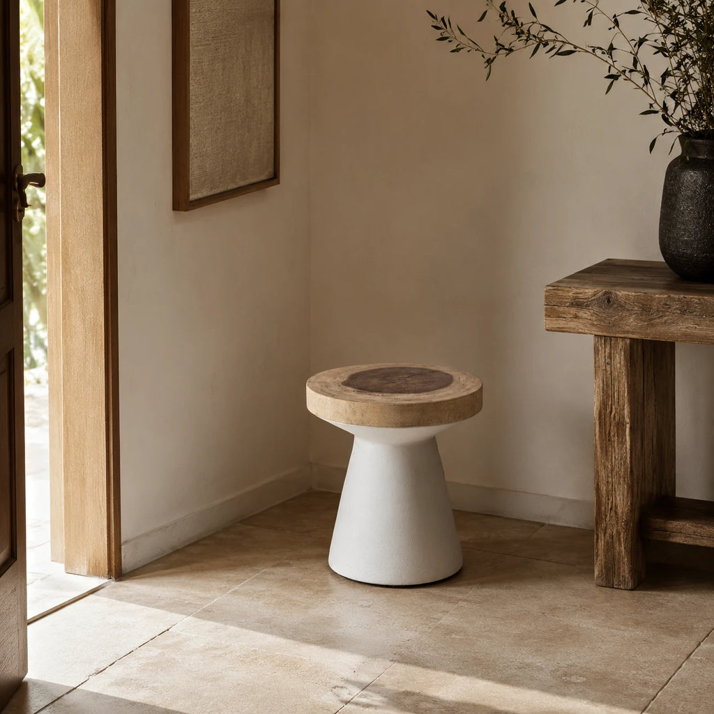Lind Suar Wood Side Table – White Natural