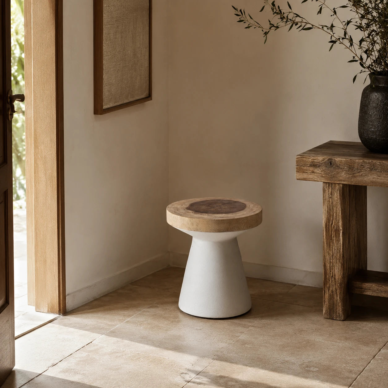 Lind Suar Wood Side Table – White Natural