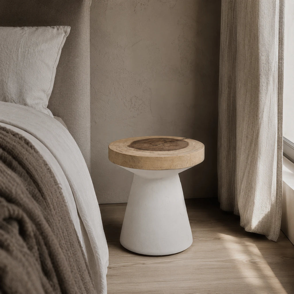 Lind Suar Wood Side Table – White Natural