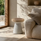 Lind Suar Wood Side Table – White Natural