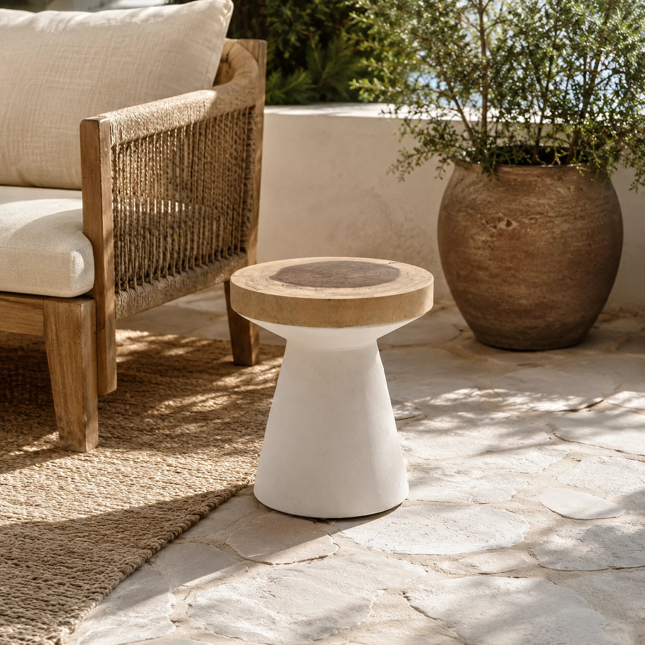 Lind Suar Wood Side Table – White Natural