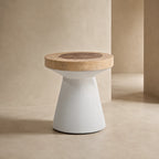 Lind Suar Wood Side Table – White Natural