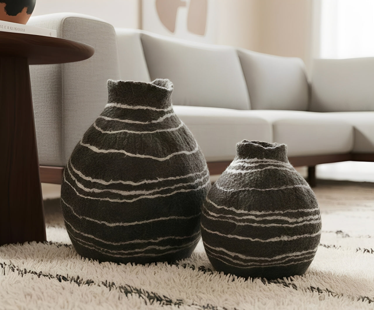 Felt Striped Gourd Vase – Hand-Felted Wool Object