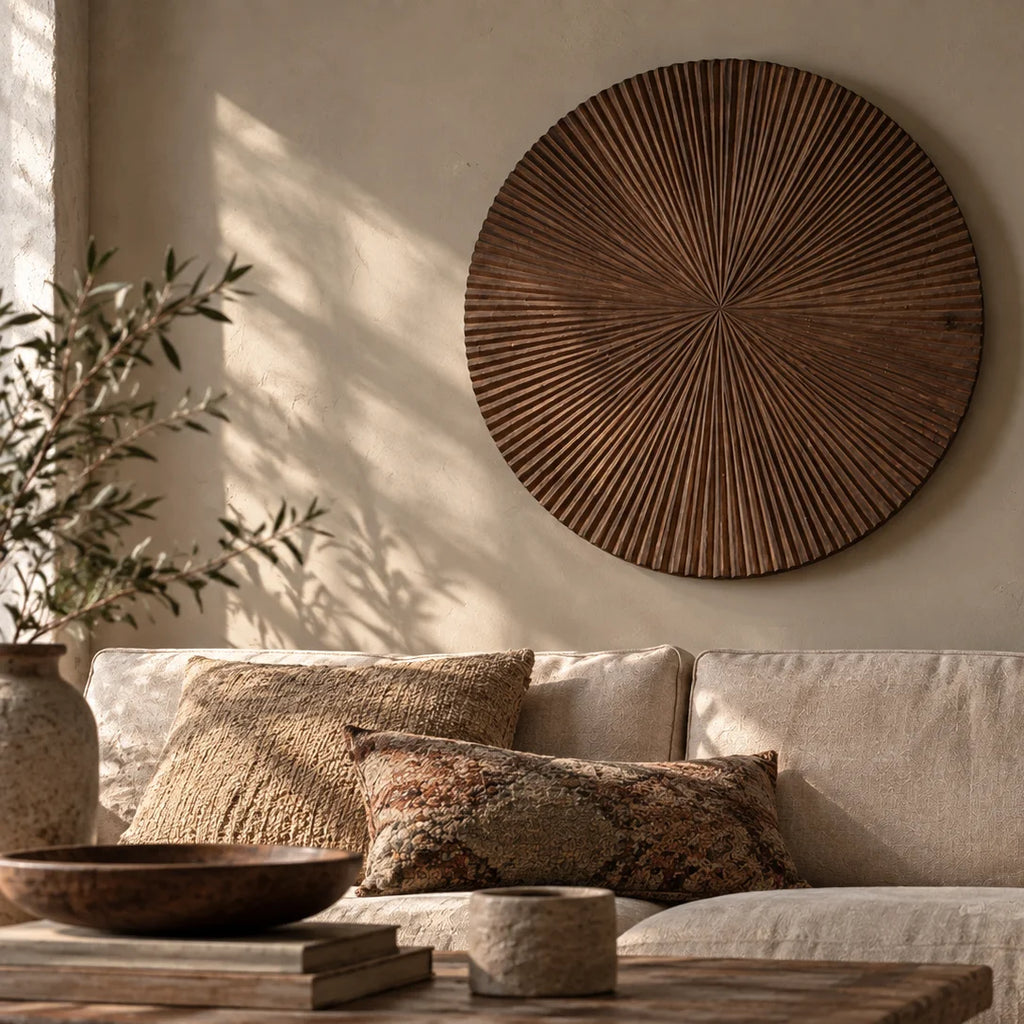 Brown Round Textured Wood Wall Decor