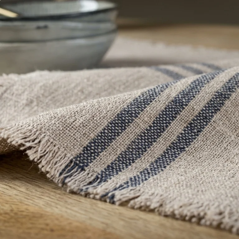 Natural Linen Table Runner – Dark Grey Stripe