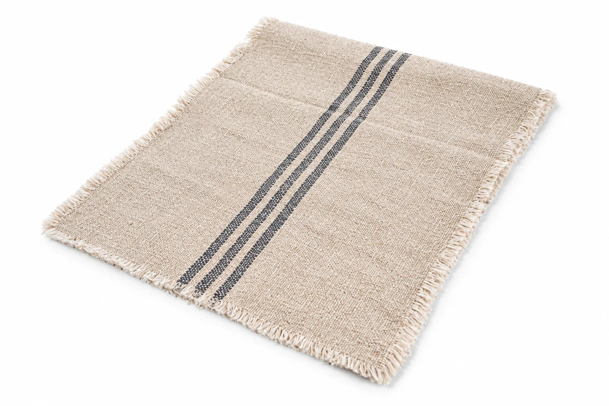 Natural Linen Table Runner – Dark Grey Stripe
