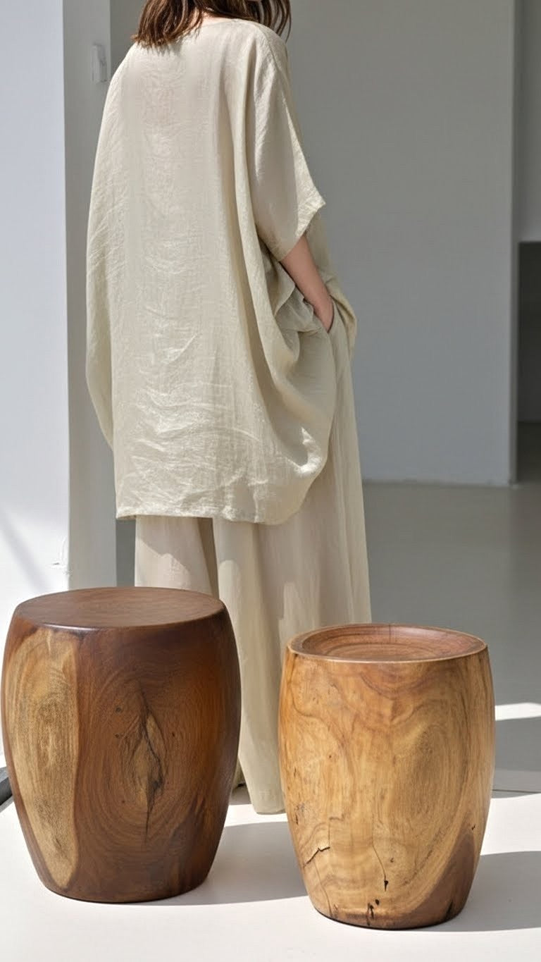 Nual Flat-Top Stool – Natural Suar Wood