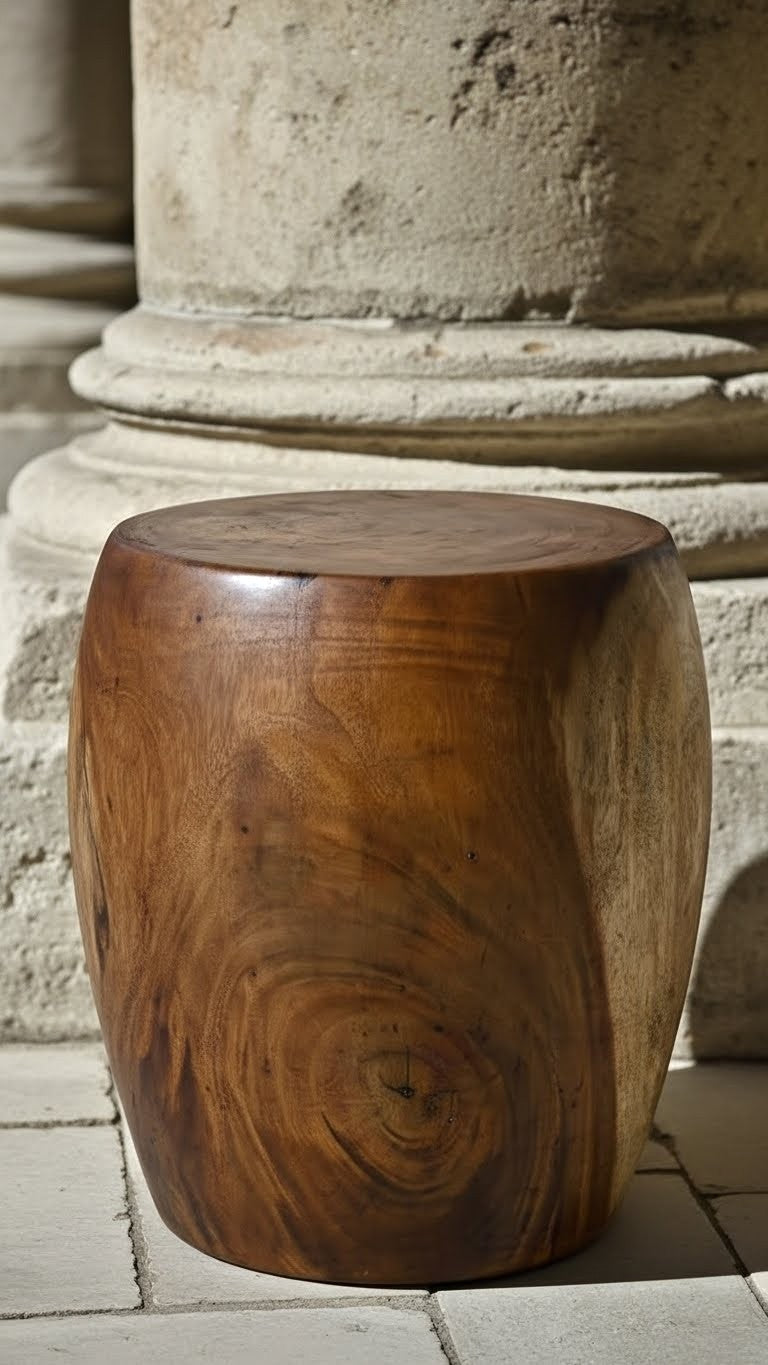 Nual Flat-Top Stool – Natural Suar Wood